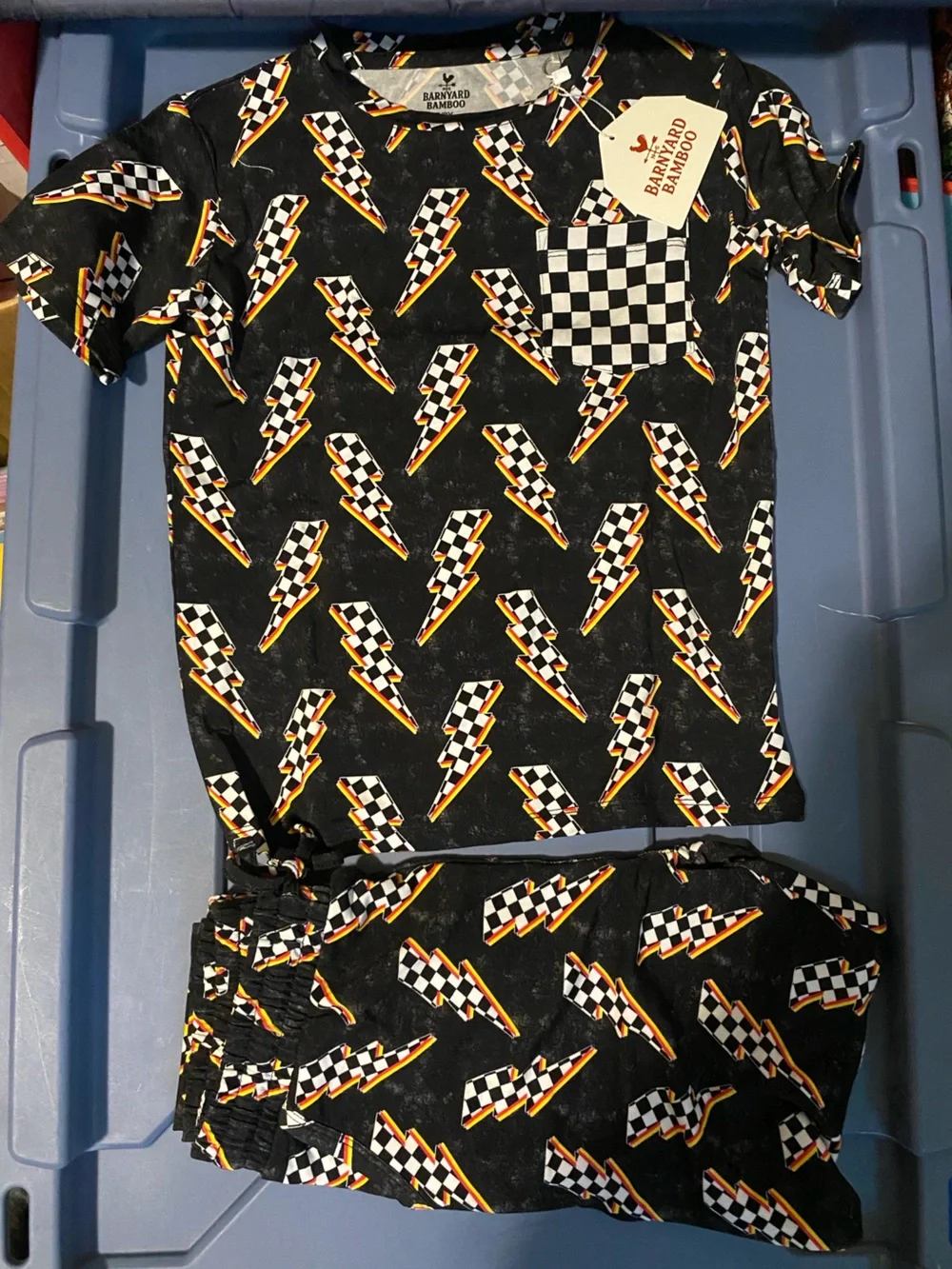 7/8 Bamboo jogger daywear set               Black Checker Lightning Matching Set